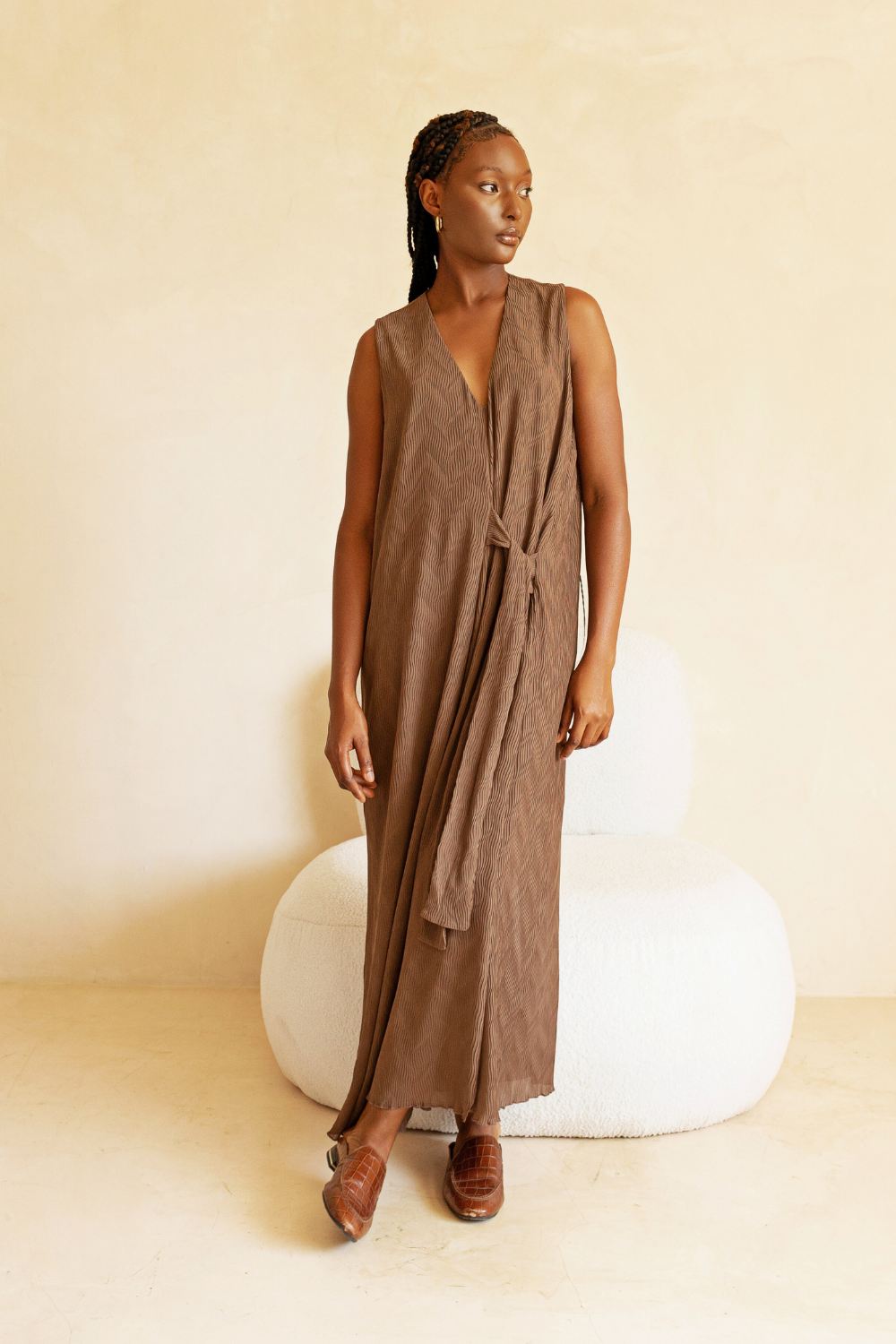 87Origins Tie Waist Maxi in Brown 2