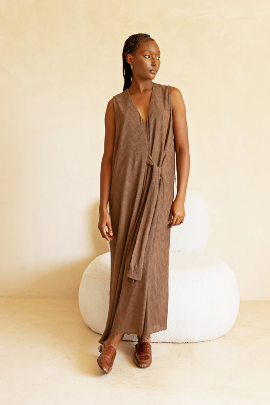 87Origins Tie Waist Maxi in Brown 2