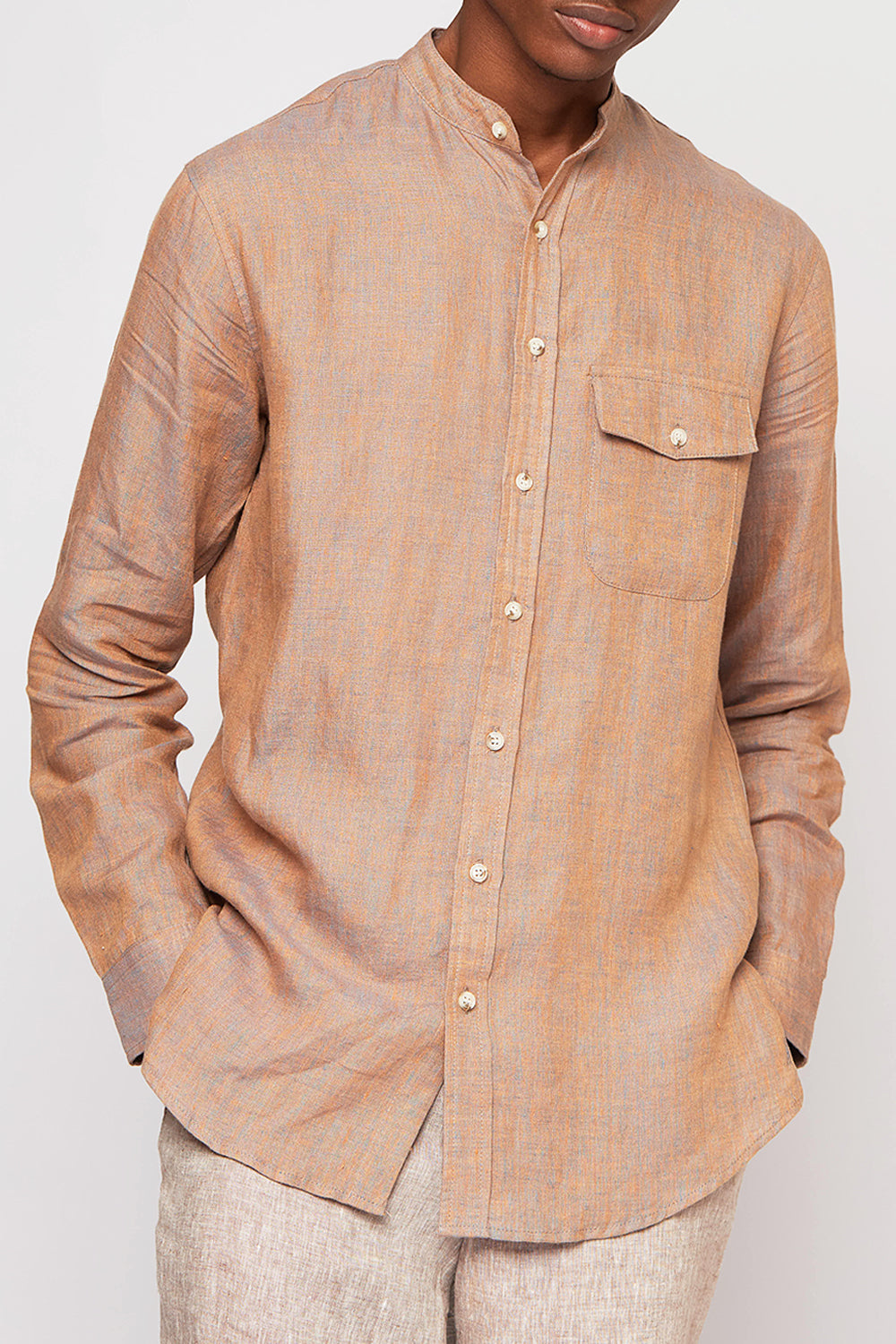 LINEN GRANDAD COLLAR SHIRT