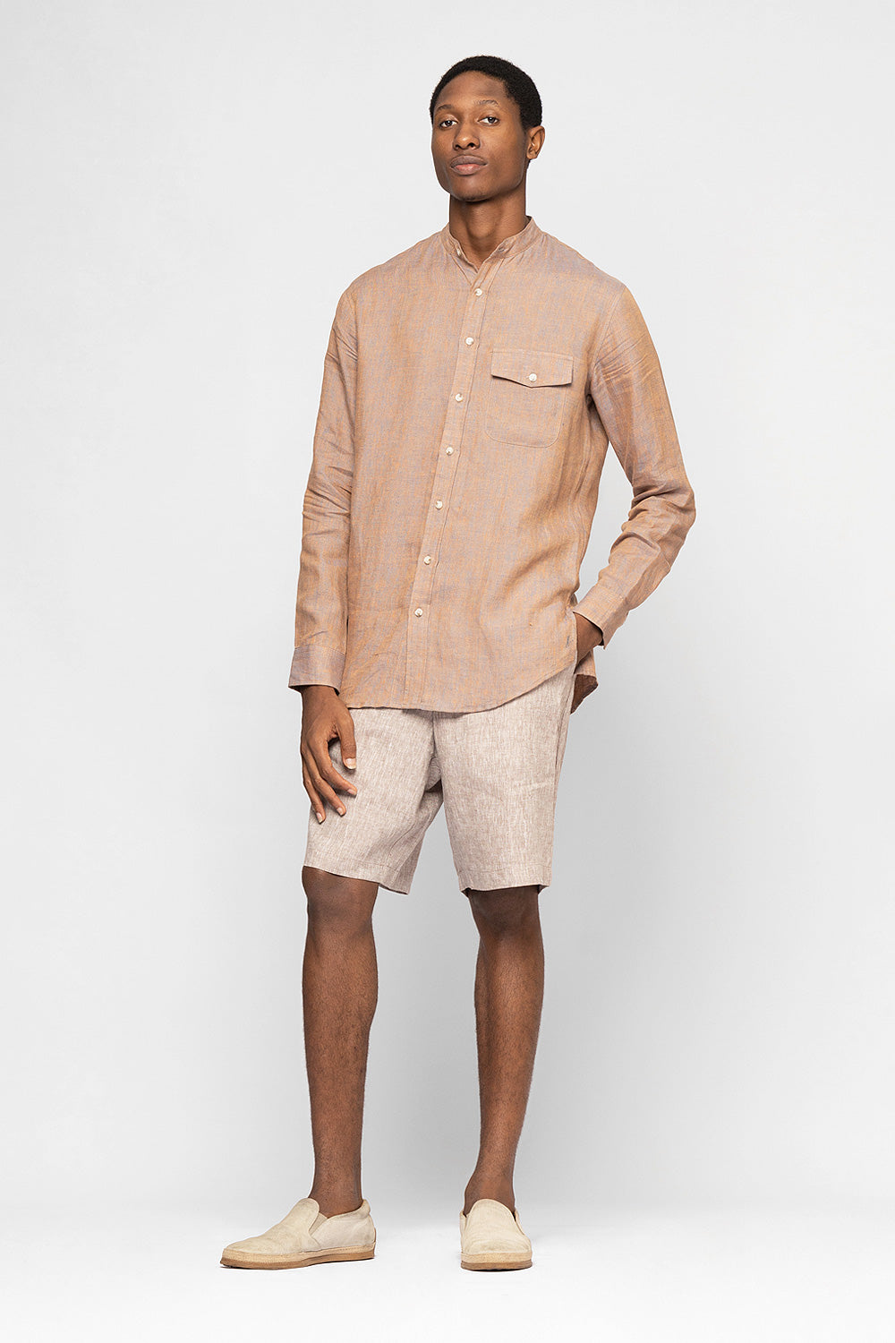 LINEN GRANDAD COLLAR SHIRT