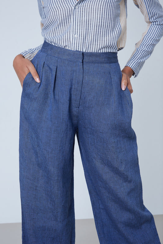 87Origins Navy Blue Linen Trousers
