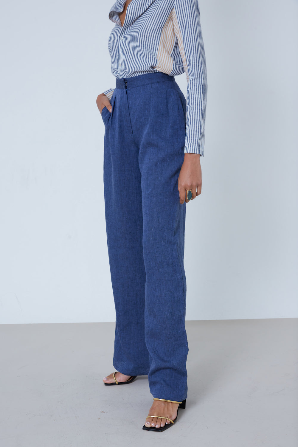 87Origins Navy Blue Linen Trousers