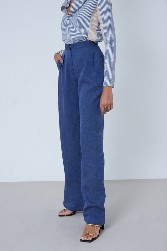 87Origins Navy Blue Linen Trousers