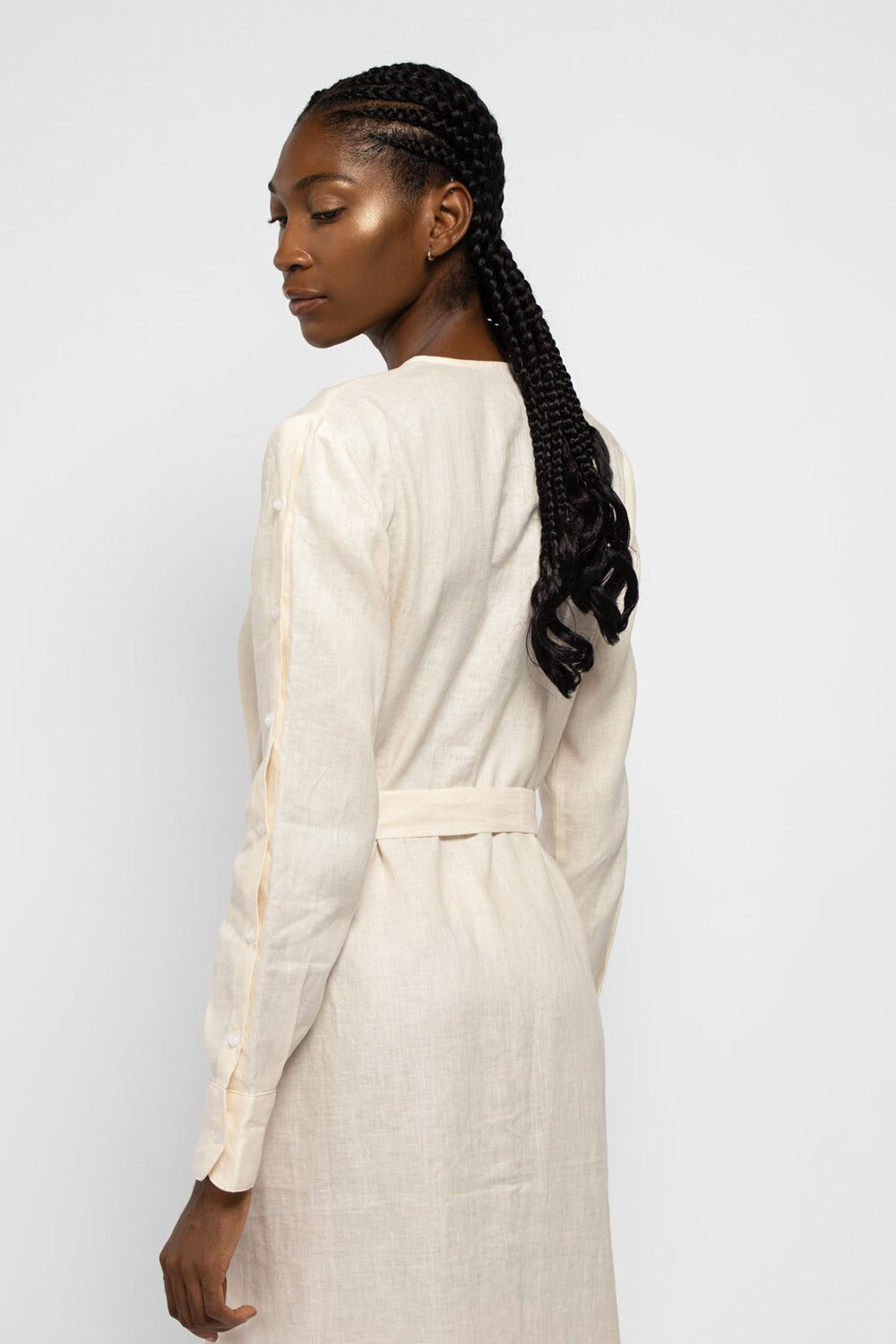 BUTTON SLEEVE LINEN DRESS