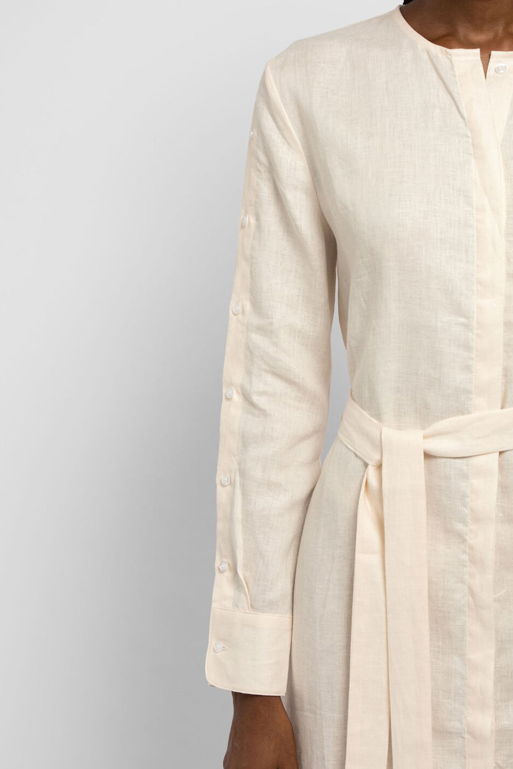 BUTTON SLEEVE LINEN DRESS