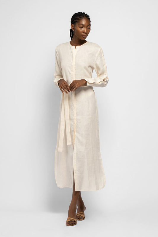 BUTTON SLEEVE LINEN DRESS