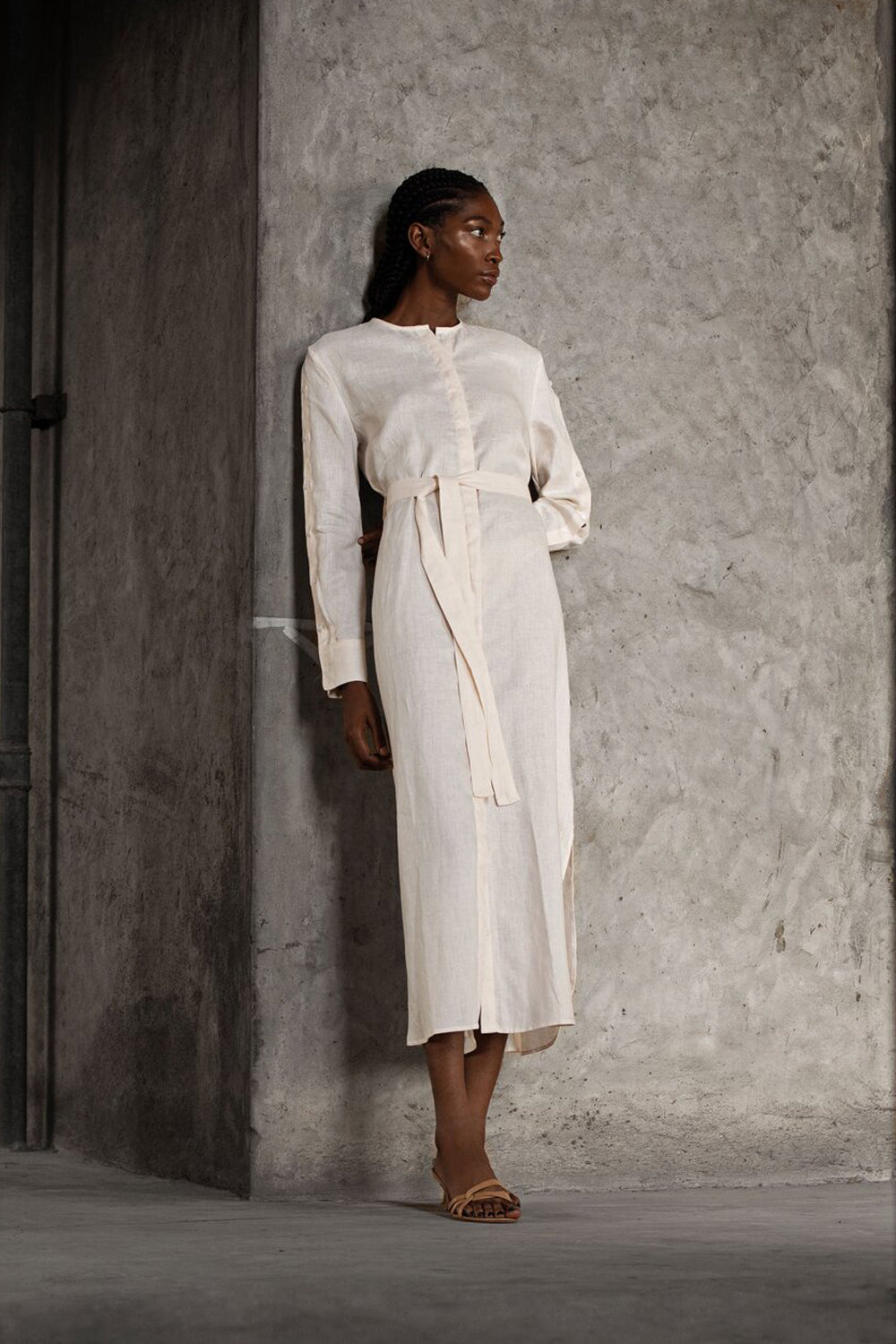 BUTTON SLEEVE LINEN DRESS