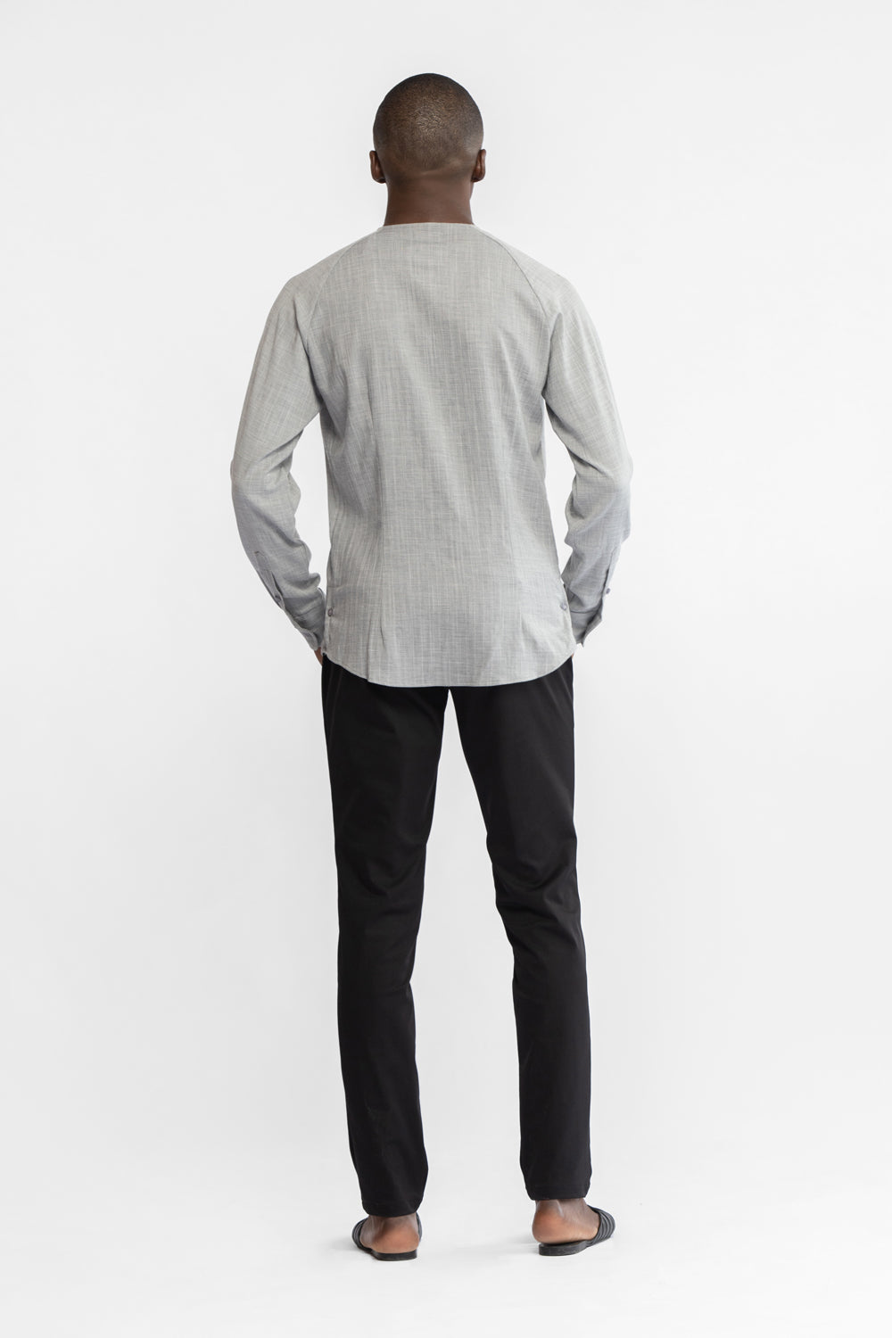 PIPED COLLARLESS SHIRT
