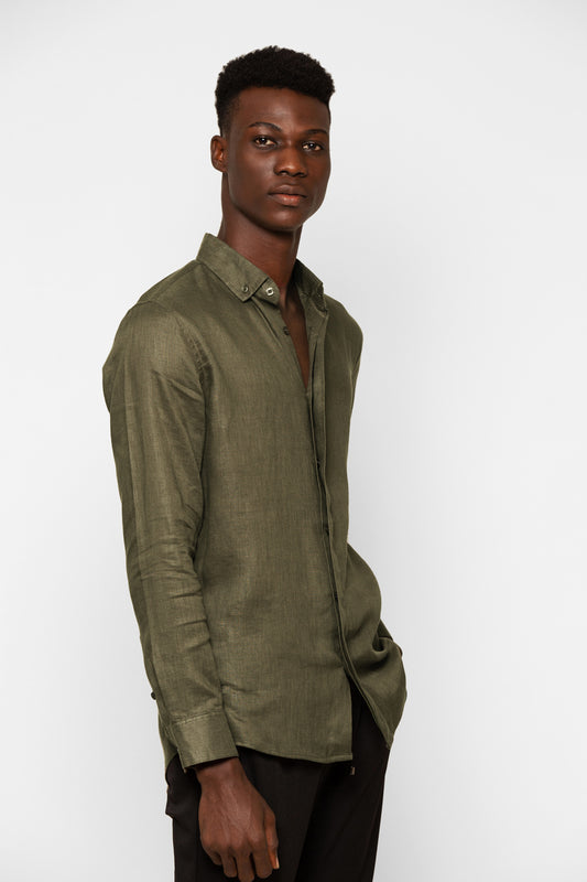 BUTTON-DOWN COLLAR LINEN SHIRT