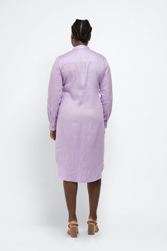 PLEATED WAIST LINEN DRESS