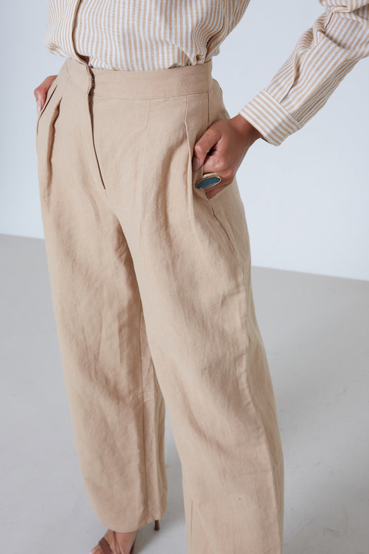 DOUBLE PLEAT LINEN TROUSERS