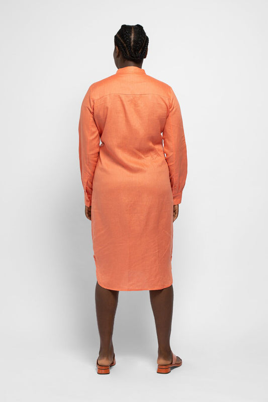 PLEATED WAIST LINEN DRESS