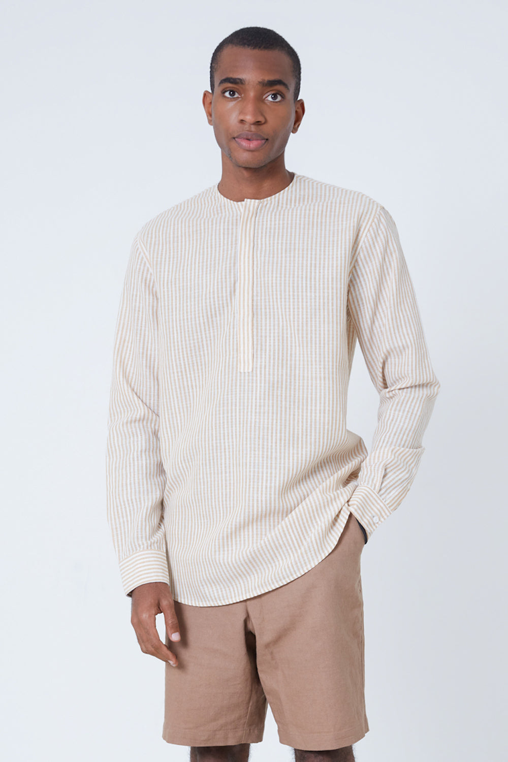 STRIPED COLLARLESS SHIRT