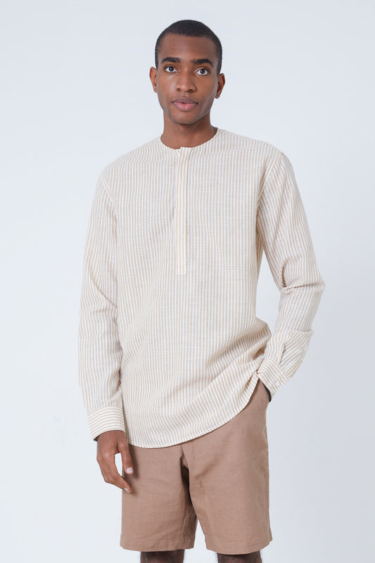 STRIPED COLLARLESS SHIRT