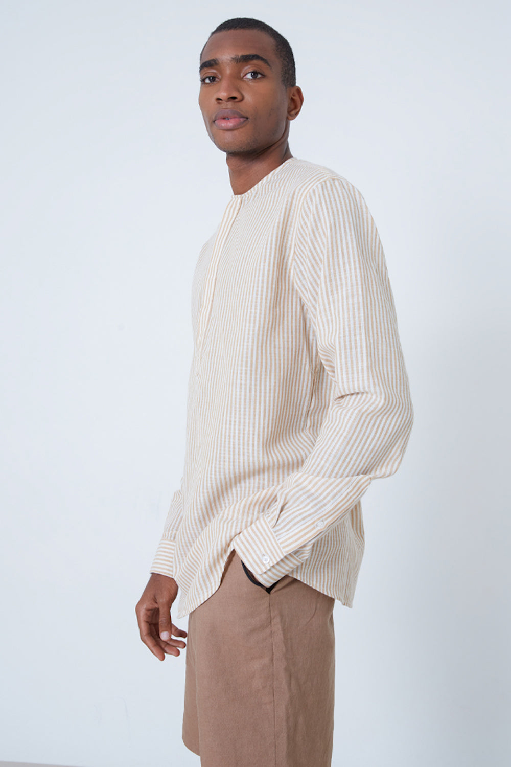 STRIPED COLLARLESS SHIRT
