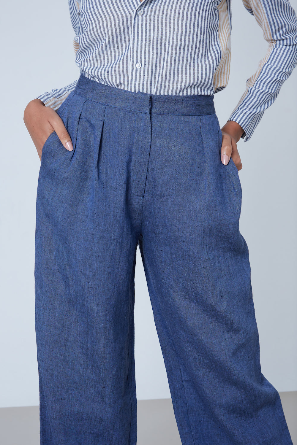 87Origins Navy Blue Linen Trousers