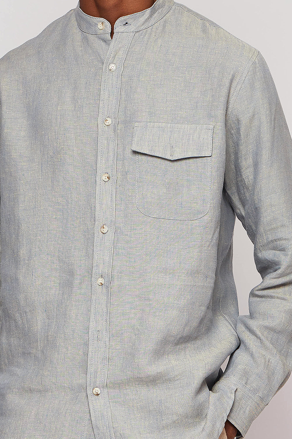 LINEN GRANDAD COLLAR SHIRT