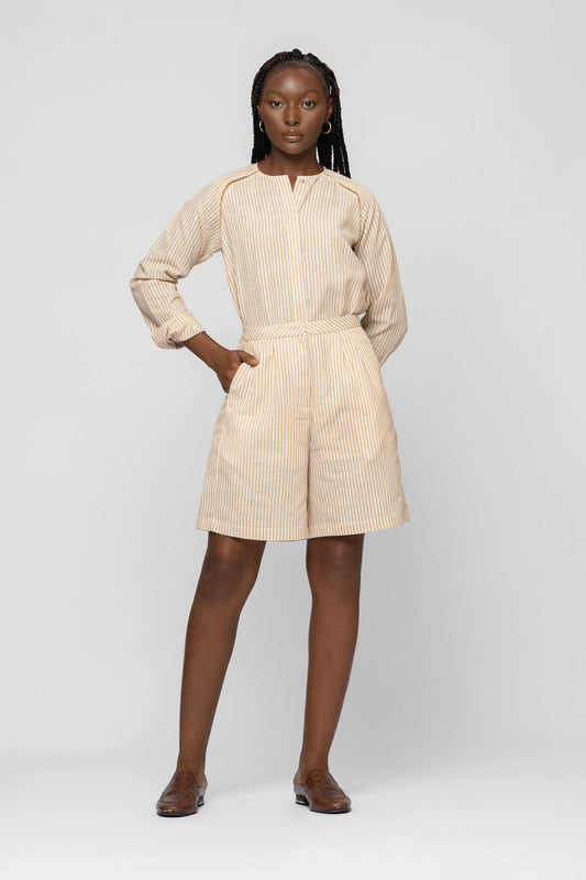 STRIPED LINEN SHORTS